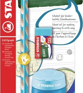 stabilo easygraph pack con lapiz de grafito + sacapuntas con deposito + goma de borrar mina hb de 3.15mm diseño ergonomico uso zurdo color azul