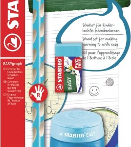 stabilo easygraph pack con lapiz de grafito + sacapuntas con deposito + goma de borrar mina hb de 3.15mm diseño ergonomico uso diestro color azul