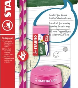 stabilo easygraph pack con lapiz de grafito + sacapuntas con deposito + goma de borrar mina hb de 3.15mm diseño ergonomico uso diestro color rosa