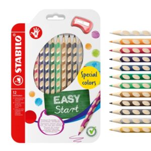 stabilo easycolors special colors pack con 12 lapices de colores ergonomicos + sacapuntas mina de 4.2mm forma triangular uso diestro colores surtidos