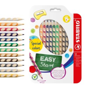 stabilo easycolors special colors pack con 12 lapices de colores ergonomicos + sacapuntas mina de 4.2mm forma triangular uso zurdo colores surtidos