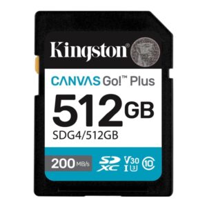 kingston tarjeta sdxc 512gb uhs i u3 v30 clase 10 200mb/s canvas go plus
