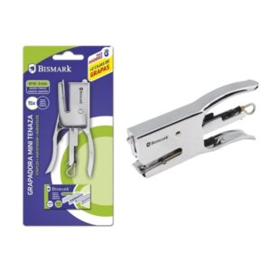 bismark grapadora mini tenaza cromada + 2000 grapas capacidad de grapado 15 hojas diseño ergonomico alta durabilidad color plata