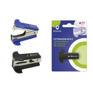 bismark quitagrapas tipo pinza cuerpo metalico con empuñadura de plastico cierre de seguridad colores azul y negro aleatorios