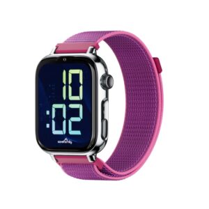 savefamily reloj inteligente smartwatch infantil savewatch plus 2 pantalla amoled carcasa plateada correa tela frambuesa