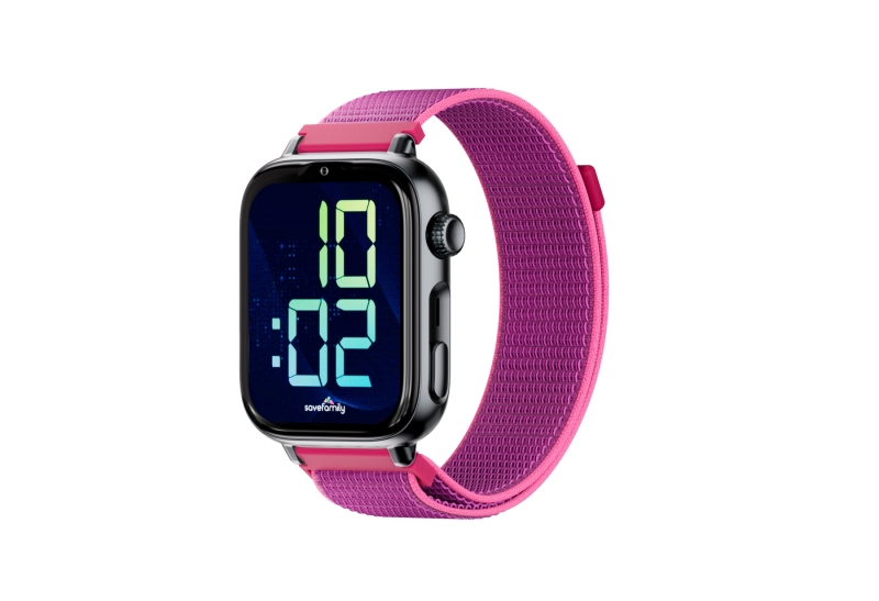 savefamily reloj inteligente smartwatch infantil savewatch plus 2 pantalla amoled carcasa negra correa tela frambuesa