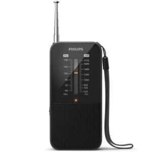 philips tar1509 radio portatil fm/am analógica sintonizacion manual con antena telescopica indicador led de señal funcionamiento con 2 pilas aaa puerto jack 3.5mm para auriculares