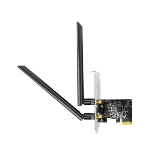 cudy ac1300 adaptador de red pcie doble banda 2x antenas wi fi 5 desmontables velocidad hasta 867mbps 72.5x50x11.6mm color negro