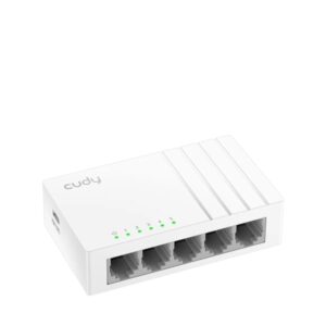 cudy switch 5 puertos rj45 alimentacion por usb c capacidad conmutacion 10gbps indicadores led funcion vigilancia igmp 88x52.5x24mm color blanco