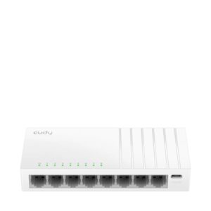 cudy switch 8 puertos rj45 alimentacion por usb c capacidad conmutacion 16gbps indicadores led 138x61.5x24mm color blanco