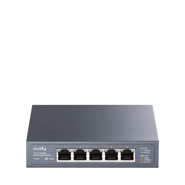 cudy switch no administrado de 5 puertos rj45 capacidad conmutacion 25gbps indicadores led funcion vigilancia igmp prevencion de bucles 119x85x28mm color negro