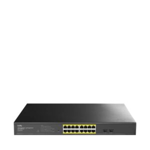 cudy switch administrado de 18 puertos capacidad conmutacion 36gbps 16x rj45 poe+ 2x gigabit sfp reinicio automatico vigilancia igmp prevencion de bucles 440x220x44mm color negro