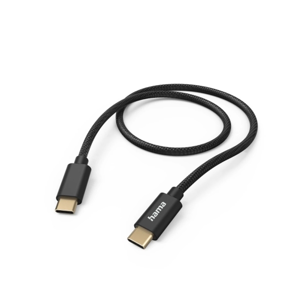 hama fabric cable usb c macho potencia maxima 60w longitud 1.5m nailon velocidad hasta 480mbps chapado en oro color negro