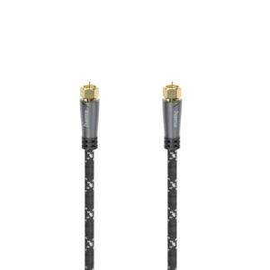 hama prime cable coaxial de antena longitud 1.5m terminales chapados en oro conector f macho apantallamiento 120db impedancia 75ohm color negro y gris