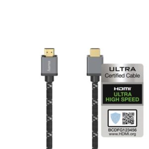 hama prime cable hdmi 8k macho longitud 2m certificado soporta earc terminales chapados en oro ethernet velocidad hasta 48gbps blindaje completo color gris