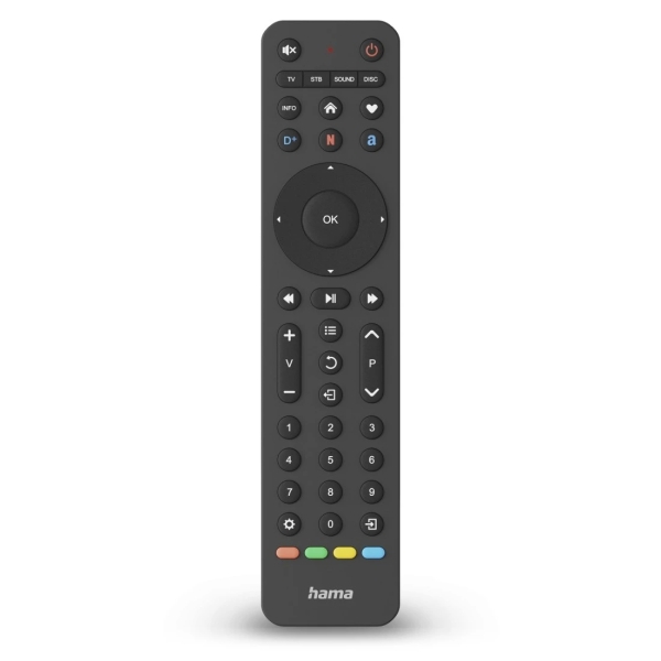 hama mando a distancia para tv universal alcance 10m 43 botones acceso directo a plataformas de streaming permite 4 dispositivos simultaneos 20.2x4.7x2.1cm color negro