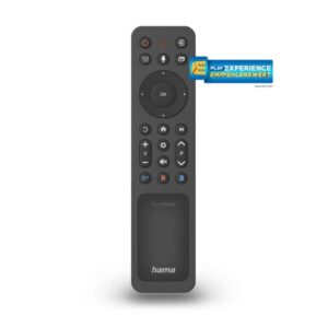 hama mando a distancia para smart tv samsung bluetooth alcance 10m 22 botones acceso directo a plataformas de streaming panel solar de carga 17.7x4x1.8cm color negro