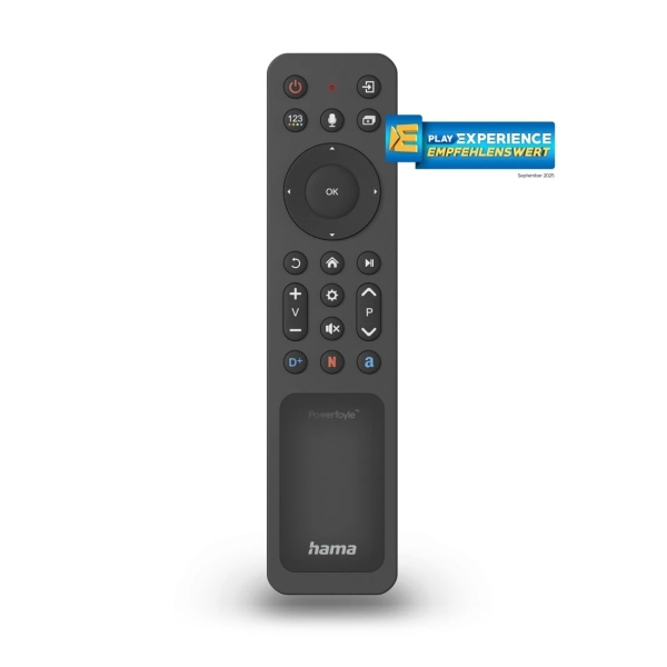 hama mando a distancia para smart tv samsung bluetooth alcance 10m 22 botones acceso directo a plataformas de streaming panel solar de carga 17.7x4x1.8cm color negro