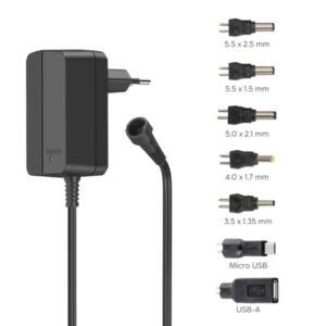 hama fuente de alimentacion multidispositivo potencia 12w indicador led 7 adaptadores intensidad maxima 1a voltaje ajustable color negro