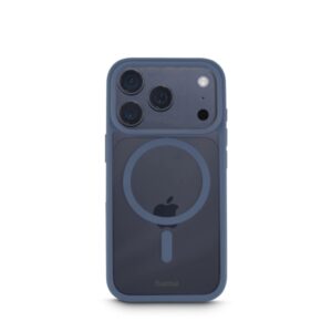 hama frame protect funda para iphone 17 pro magnetico antideslizante policarbonato y poliuretano termoplastico bordes elevados color azul y transparente