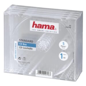 hama pack de 5 cajas vacias para cd/dvd poliestireno 14x12.4x1.04cm color transparente