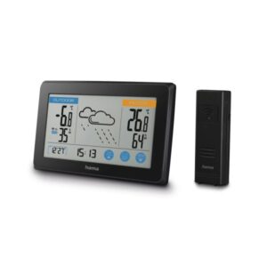 hama touch estacion meteorologica reloj prevision meteorologica sensor exterior radiofrecuencia termometro higrometro 14x2x9cm color negro