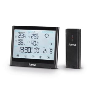hama full touch estacion meteorologica reloj pantalla digital prevision meteorologica sensor exterior radiofrecuencia termometro higrometro 140x2x114cm color negro