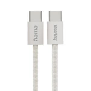 hama fabric cable usb c macho potencia maxima 60w longitud 1m nailon velocidad hasta 480mbps blindado color beige