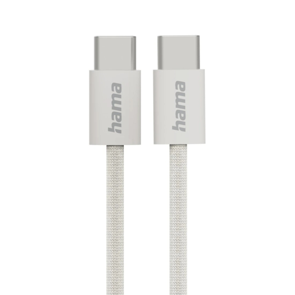 hama fabric cable usb c macho potencia maxima 60w longitud 1m nailon velocidad hasta 480mbps blindado color beige