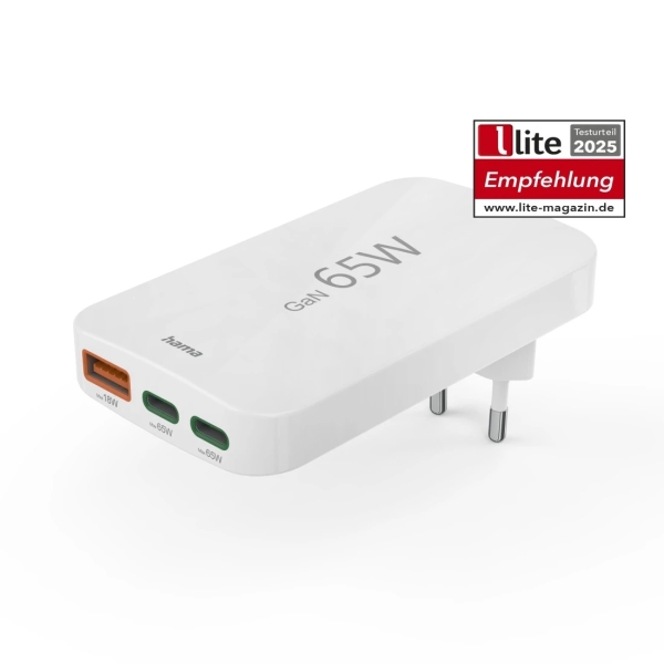 hama cargador de pared potencia 65w 2x usb c usb a power delivery qualcomm color blanco