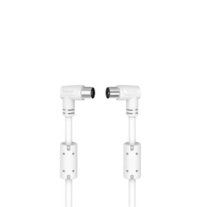 hama essential cable coaxial de antena macho/hembra acodado longitud 3m triple blindaje apantallamiento 90db impedancia 75ohm color blanco