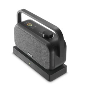 hama altavoz portatil con asa potencia 10w bluetooth 2.4ghz estereo jack 3.5mm rango 10m 22x18x8cm color negro y gris