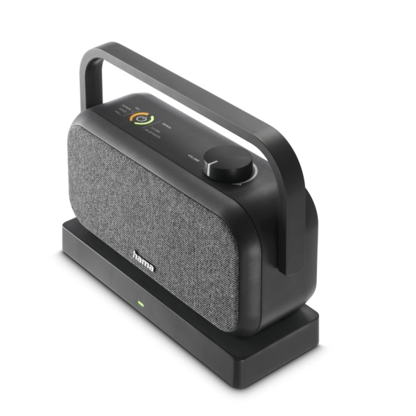 hama altavoz portatil con asa potencia 10w bluetooth 2.4ghz estereo jack 3.5mm rango 10m 22x18x8cm color negro y gris