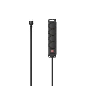 hama regleta alimentacion con 4 tomas potencia maxima 3680w ip44 cable 2m permite montaje en pared enchufe schuko recto 7.2x3.2x32.2cm color negro