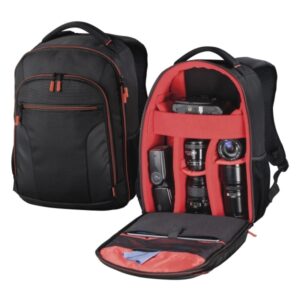 hama miami mochila para camara capacidad 12l poliester bolsillo para tablet hasta 10.2" compartimentos separados para objetivos asa de mano 27x12x34cm color negro
