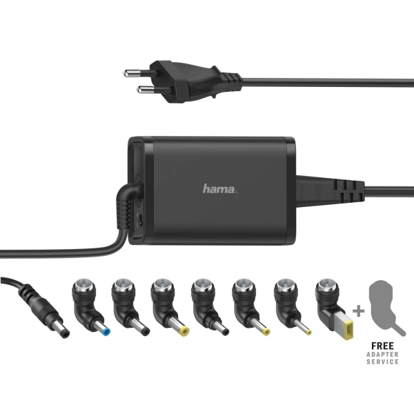 hama essential fuente de alimentacion universal para portatil potencia 65w voltaje 15 19v cable de entrada 1.2m cable de salida 1.15m color negro