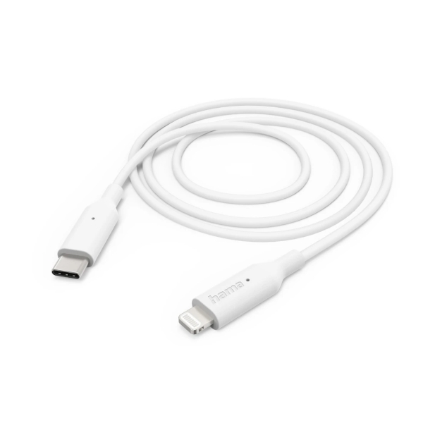 hama cable de carga usb c macho lightning longitud 1m velocidad hasta 480mbps niquelado color blanco