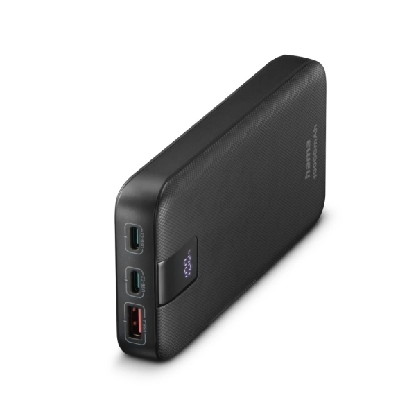 hama power pack bateria externa powerbank 10000mah polimero de litio usb c usb a power delivery pantalla digital indicador de carga 3 conexiones de salida 18x126x70mm color gris