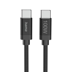 hama fabric cable usb c macho potencia maxima 100w longitud 3m nailon velocidad hasta 480mbps blindaje doble color negro