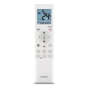 hama mando a distancia para aire acondicionado universal soporte de pared incluido pantalla lcd temporizador alcance 5m 16 botones color blanco