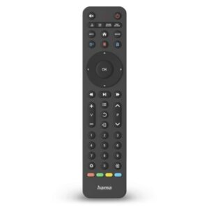 hama mando a distancia para tv universal alcance 10m 43 botones acceso directo a plataformas de streaming permite 8 dispositivos simultaneos 20.2x4.7x2.1cm color negro