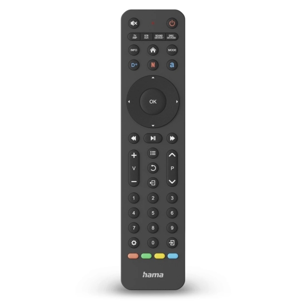 hama mando a distancia para tv universal alcance 10m 43 botones acceso directo a plataformas de streaming permite 8 dispositivos simultaneos 20.2x4.7x2.1cm color negro