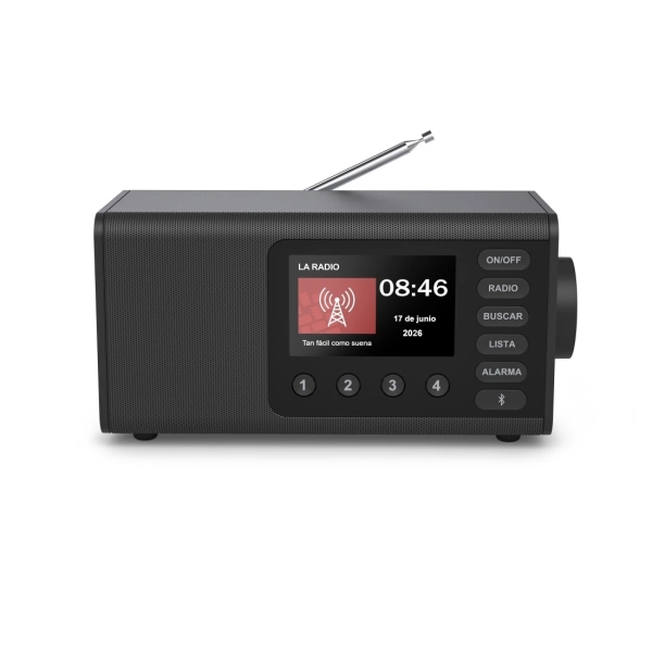 hama dr1001 radio digital potencia 5w bluetooth jack 3.5mm usb c reloj pantalla 4.3" cable 180cm 27x12.5x13cm color negro