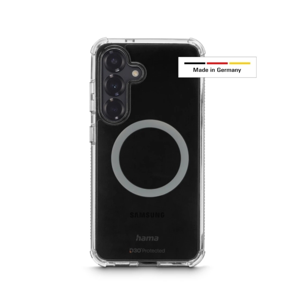 hama extreme protect funda para samsung galaxy s25+ magnetico antideslizante policarbonato proteccion d3o bordes elevados color transparente