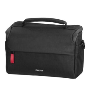 hama matera funda para camara poliester reciclado adaptable a maleta compartimentos separados para objetivos asa de mano 23x9.5x14cm color negro