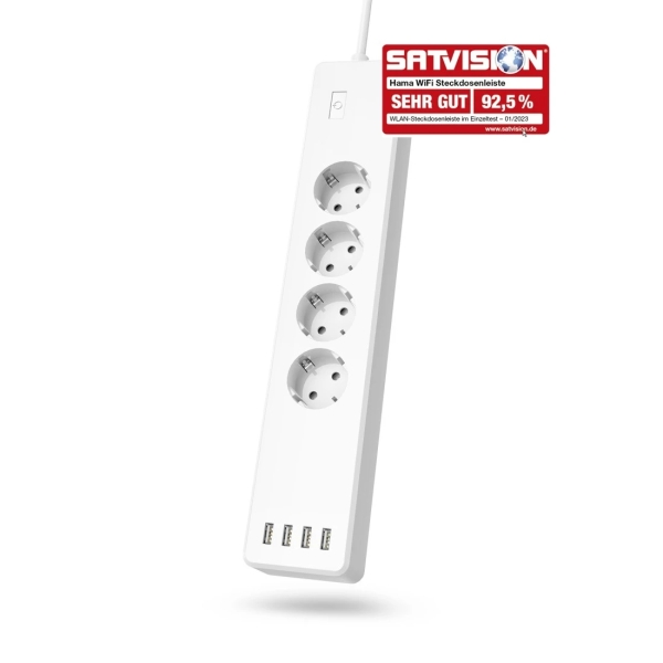 hama regleta alimentacion inteligente con 8 tomas cable 1.7m 4x shuko 4x usb a compatible con asistente de voz interruptor de encendido wifi 35x7x4.3cm color blanco