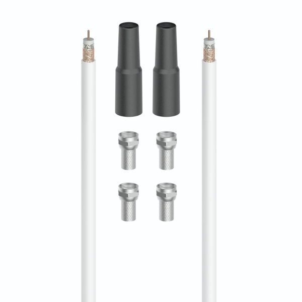 hama essential set de conexion satelital con 7 piezas cable coaxial de 20m conector f x4 2 fundas de proteccion climatica apantallamiento 100db