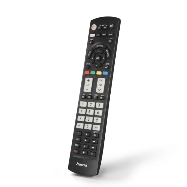 hama mando a distancia para tv panasoni alcance 10m 56 botones acceso directo a plataformas de streaming 21.4x5x2.3cm color negro