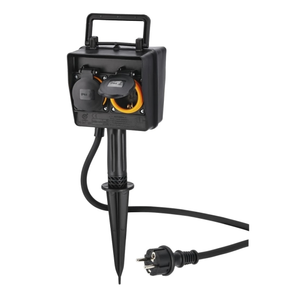 hama regleta alimentacion para exterior con 2 tomas potencia maxima 3680w temporizador ip44 enchufe schuko recto color negro