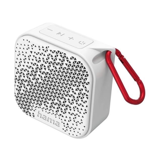 hama altavoz portatil potencia 3.5w bluetooth autonomia hasta 14h usb c bateria 1050mah ip67 rango 10m 8.4x8.4x3.8cm color blanco